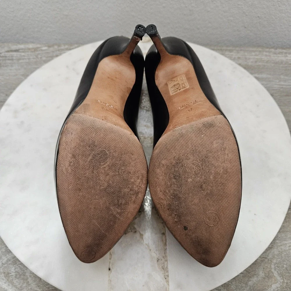 Gucci Black Leather Platform Pumps Heels Sz 37 US 7